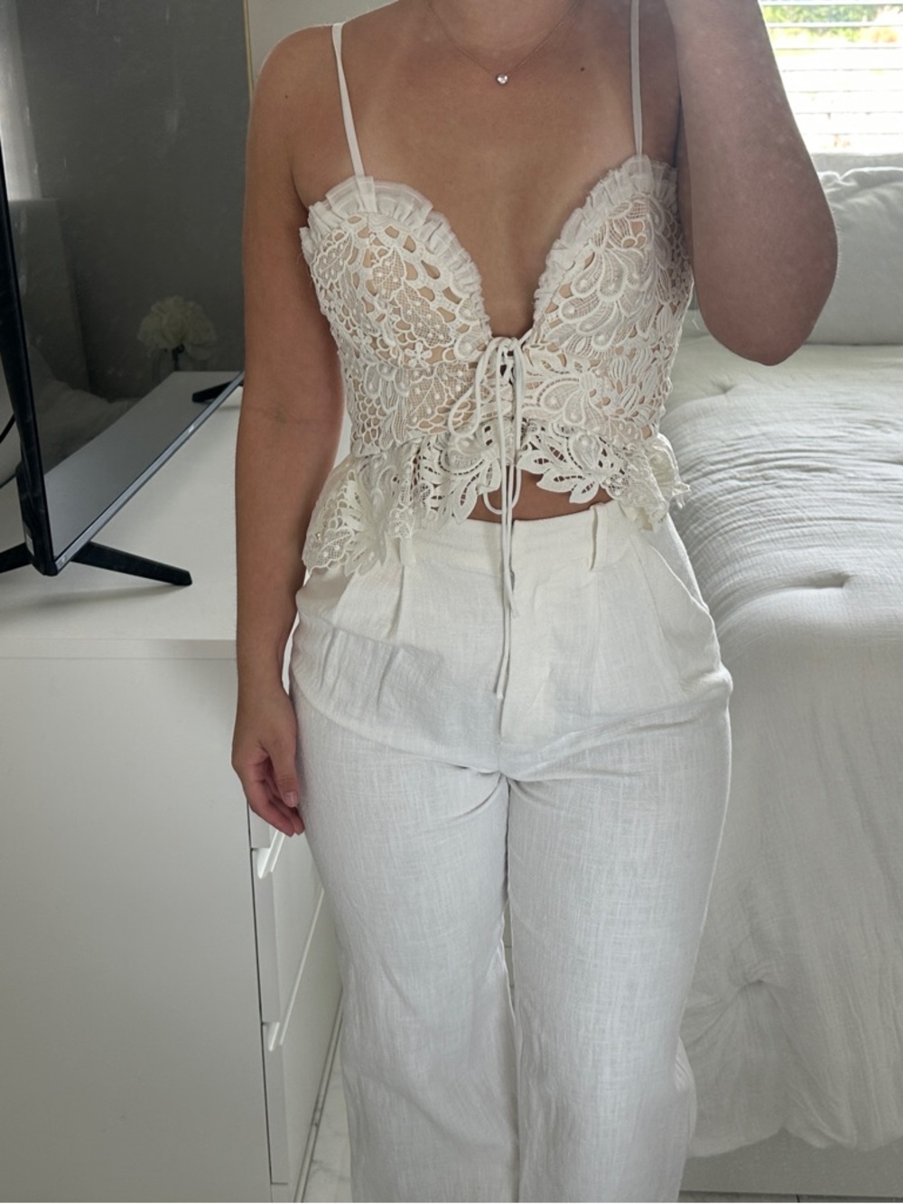 NBD Ivory Lace Cropped Cami Top